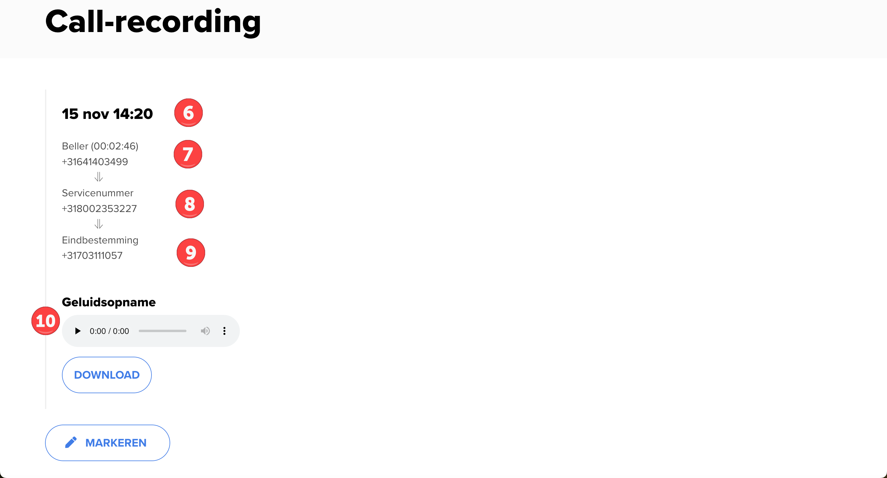 Dati della registrazione della conversazione